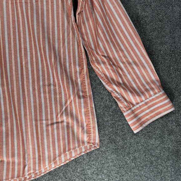 L.L. Bean Shirt Mens Medium Trim Fit Button Down Muted Red Stripe Cotton Pocket - Picture 3 of 9